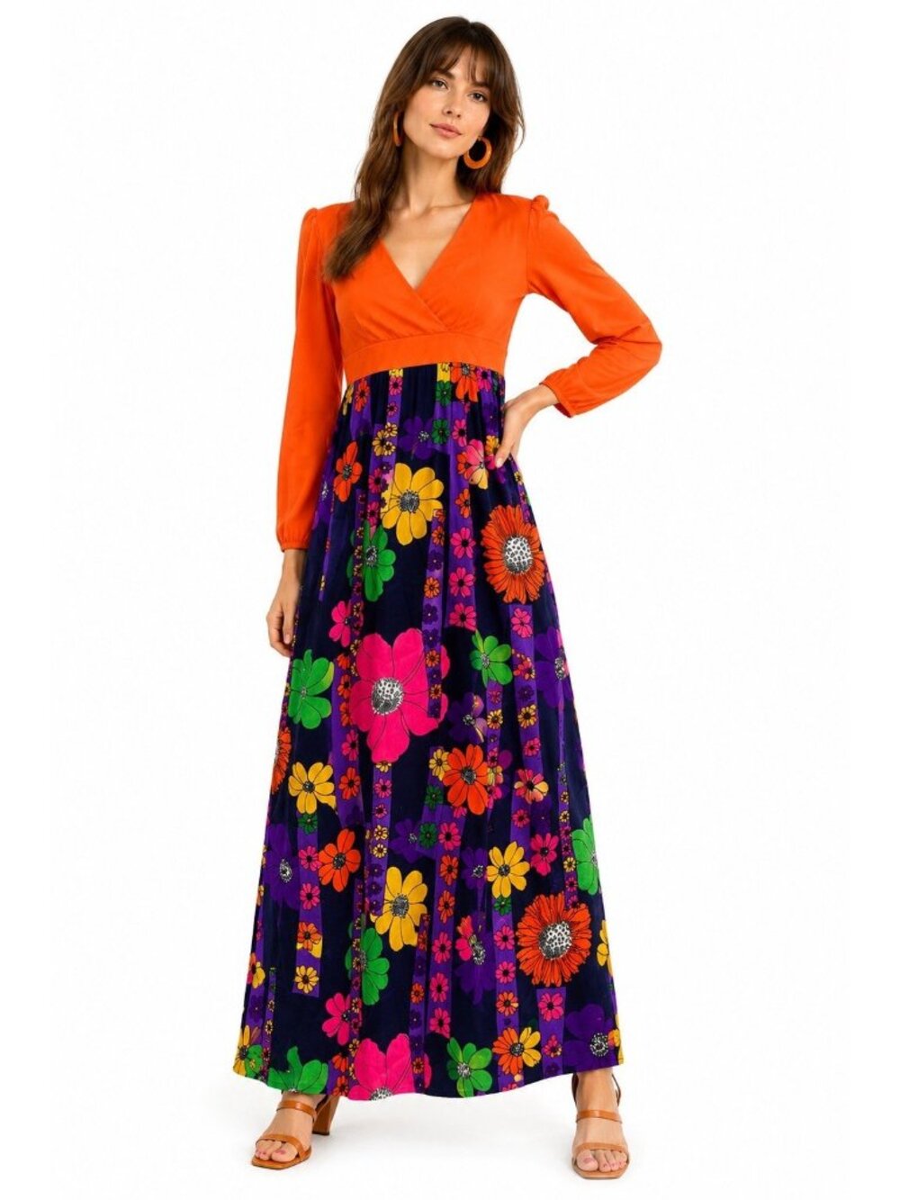 vintage 60s PSYCHEDELIC MOD MAXI DRESS XS groovy statement festival retro